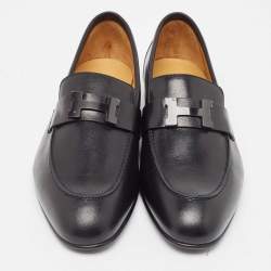 Pre Owned Hermès Black Leather Paris Loafers Size 41