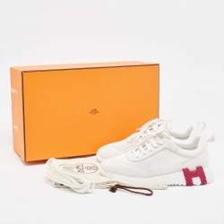 Hermes White Suede and Mesh Bouncing Sneakers Size 37