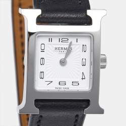 Hermes White Stainless Steel Leather Mini Heure H W055629WW00 Women's Wristwatch 21 mm