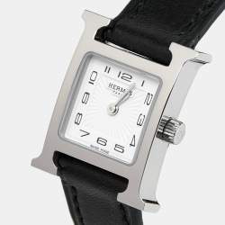 Hermes White Stainless Steel Leather Mini Heure H W055629WW00 Women's Wristwatch 21 mm