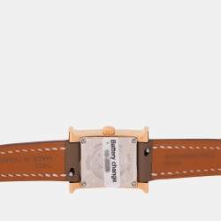 Hermes Mother of Pearl Diamond Yellow Gold Plated Stainless Steel Leather Heure H  HH1.102 Women’s Wristwatch 21mm