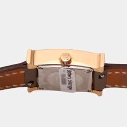 Hermes Mother of Pearl Diamond Yellow Gold Plated Stainless Steel Leather Heure H  HH1.102 Women’s Wristwatch 21mm