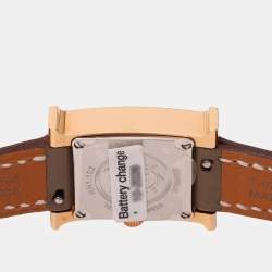 Hermes Mother of Pearl Diamond Yellow Gold Plated Stainless Steel Leather Heure H  HH1.102 Women’s Wristwatch 21mm