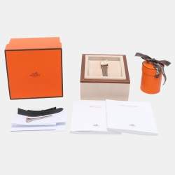 Hermes Mother of Pearl Diamond Yellow Gold Plated Stainless Steel Leather Heure H  HH1.102 Women’s Wristwatch 21mm
