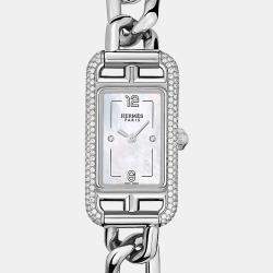 مملوكة مسبقًا ساعة يد نسائية هيرمس نانتوكيت سيلفر صلب كوارتيز صغيرة 29 مم