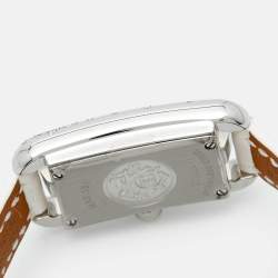 مملوكة مسبقًا Hermès Nantucket NA2.131 Silver Dial Stainless Steel Diamond Alligator Leather Women's Wristwatch 17 mm