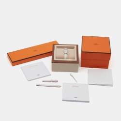 مملوكة مسبقًا Hermès Nantucket NA2.131 Silver Dial Stainless Steel Diamond Alligator Leather Women's Wristwatch 17 mm