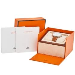 Hermes White Stainless Steel Leather Arceau AR7Q.810 Men's Wristwatch 40 mm
