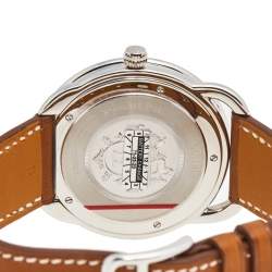 Hermes White Stainless Steel Leather Arceau AR7Q.810 Men's Wristwatch 40 mm