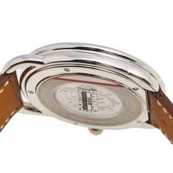 Hermes White Stainless Steel Leather Arceau AR7Q.810 Men's Wristwatch 40 mm