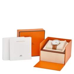 Pre Owned Hermes Silver Stainless Steel Leather Arceau AR8.61AQ Men's Wristwatch 40 mm