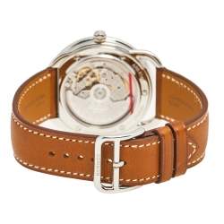 Pre Owned Hermes Silver Stainless Steel Leather Arceau AR8.61AQ Men's Wristwatch 40 mm