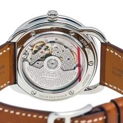 Pre Owned Hermes Silver Stainless Steel Leather Arceau AR8.61AQ Men's Wristwatch 40 mm