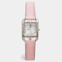 Hermès Mother of Pearl Diamond Sapphires Stainless Steel Calfskin Cape Cod  W052160WW00 Women's Wristwatch 23 mm Hermes