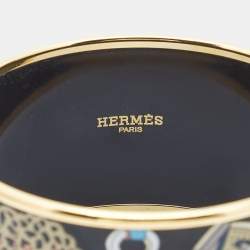 Hermes  Concours d'Etriers Printed Enamel Gold Plated Extra Wide Bracelet