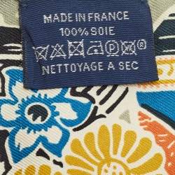 Hermès Multicolor Silk Bingata Vert Noir Saumon Twilly 