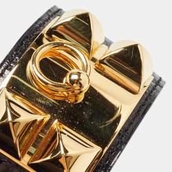 Hermes Collier de Chien Black Alligator Cuff Bracelet L
