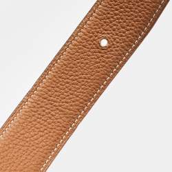 Pre Owned Hermès Black/Gold Togo and Box Leather H Buckle Reversible Belt 85CM