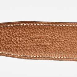 Pre Owned Hermès Black/Gold Togo and Box Leather H Buckle Reversible Belt 85CM