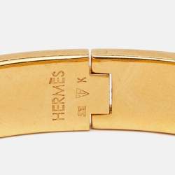 Pre Owned Hermes Clic H Black Enamel Gold Plated Narrow Bracelet