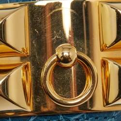 Pre Owned Hermes Collier De Chien Green Alligator Leather Gold Plated Bracelet