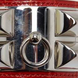 Pre Owned Hermès Collier De Chien Red Alligator Leather Palladium Plated Bracelet