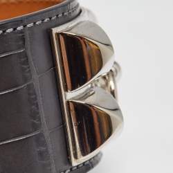 Pre Owned Hermès Collier De Chien Black Alligator Leather Palladium Plated Bracelet