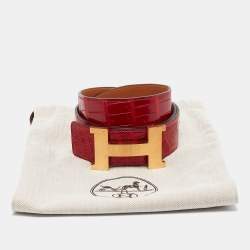 Hermes Braise Crocodile Porosus Brushed Constance Buckle Belt 90 CM