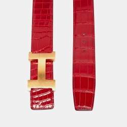 Hermes Braise Crocodile Porosus Brushed Constance Buckle Belt 90 CM