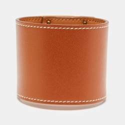 Pre Owned Hermès Kelly Dog Brown Leather Gold Plated Bracelet