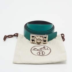 Hermes Malachite/Bleu Marine Evercolor and Box Leather Collier De Chien Reversible Belt 100 CM