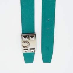 Hermes Malachite/Bleu Marine Evercolor and Box Leather Collier De Chien Reversible Belt 100 CM