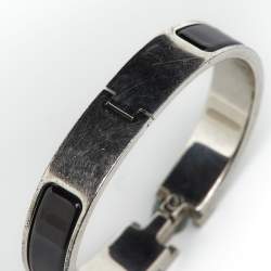 Hermes Clic H Black Enamel Palladium Plated Bracelet