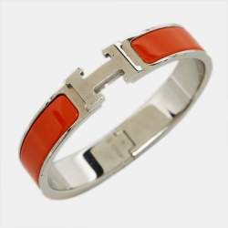 Hermes Clic H Orange Enamel Palladium Plated Bracelet