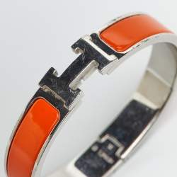 Hermes Clic H Orange Enamel Palladium Plated Bracelet