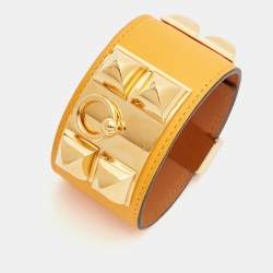 Pre Owned Hermes Collier De Chien Leather Gold Plated Bracelet
