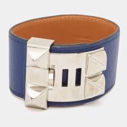 Hermes Collier de Chien Leather Palladium Plated Bracelet 