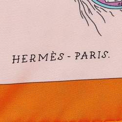 Pre Owned Hermès Orange/Green Printed Silk Battery Park Scarf