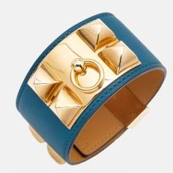 Hermès Collier de Chien Leather Gold Plated Wide Bracelet