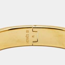 Pre Owned Hermès Clic H Grey Enamel Gold Plated Bracelet