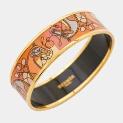 Pre Owned Hermes Emaile GM Coup De Fouet Enamel Gold Plated Bracelet