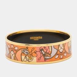 Pre Owned Hermes Emaile GM Coup De Fouet Enamel Gold Plated Bracelet
