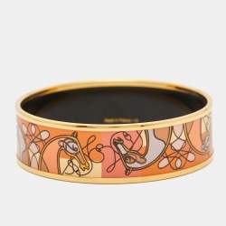 Pre Owned Hermes Emaile GM Coup De Fouet Enamel Gold Plated Bracelet