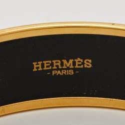 Pre Owned Hermes Emaile GM Coup De Fouet Enamel Gold Plated Bracelet