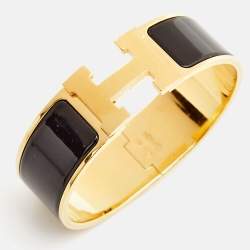 Hermes Clic Clac H Black Enamel Gold Plated Bracelet