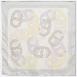 Hermes White Printed Circuit Handkerchief 