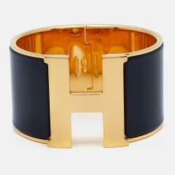 Hermès Clic Clac H Enamel Gold Plated Extra Wide Bracelet