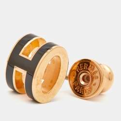 Pre Owned Hermes Mini Pop H Enamel Gold Plated Stud Earring