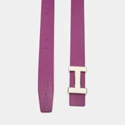 Hermes Anemone/Capucine Epsom and Swift Leather Enamel Quizz H Buckle Belt 85 CM