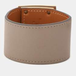Pre Owned Hermes Grey Leather Rose Gold Plated Kelly Dog Cuff Bracelet